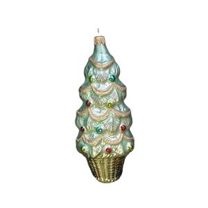 Vintage Columbia Glass Christmas Tree Ornaments Decorated Tree 5 inches